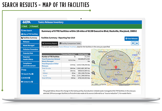 Screenshot of EPA’s Toxic Release Inventory mapping tool.